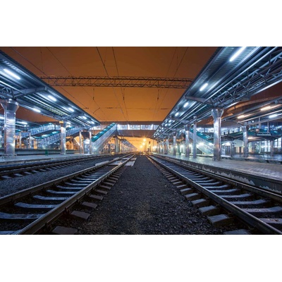 DIMEX ART Флизелинов фототапет железопътна гара през нощта 375 x 250 см
