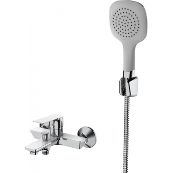 Inter Ceramic Стенен смесител за вана и душ ХАНА ICF 6456153W, Inter Ceramic, месинг, хром + бял, с подвижен душ, държач и шлаух, 20х13.1х19.9см (6456153W)