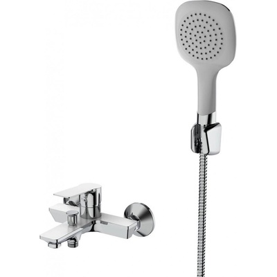 Inter Ceramic Стенен смесител за вана и душ ХАНА ICF 6456153W, Inter Ceramic, месинг, хром + бял, с подвижен душ, държач и шлаух, 20х13.1х19.9см (6456153W)