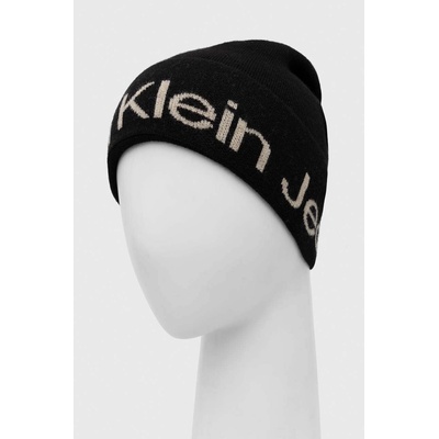 Calvin Klein Jeans Вълнена шапка Calvin Klein Jeans в черно с фина плетка от вълна (K60K611271)