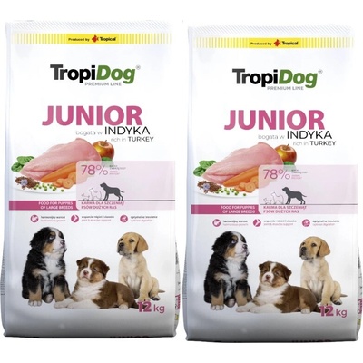 TropiDog Premium Junior L s krůtím masem a rýží 2 x 12 kg