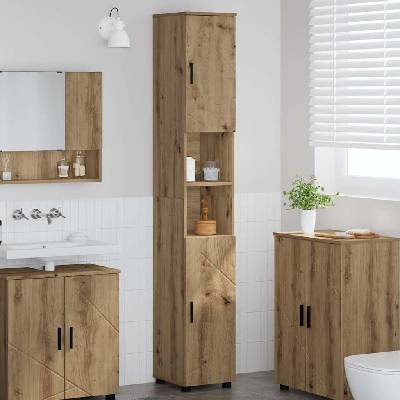 vidaXL Шкаф за баня Дъб 30 x 35 x 192 см Инженерно дърво & Метал (883343)