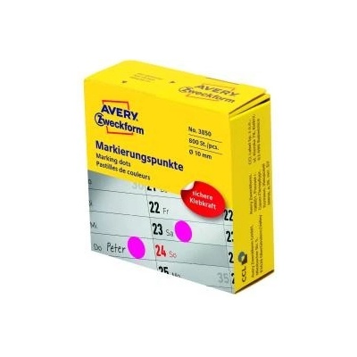Etikety kruhové 10mm Avery purpurové v dispenzore
