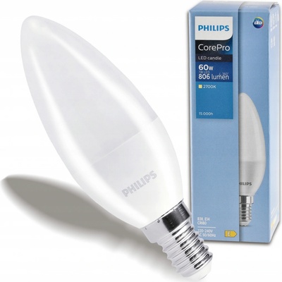 Philips LED žiarovka LED E14 B38 7W 60W 806lm 2700K teplá biela 180°