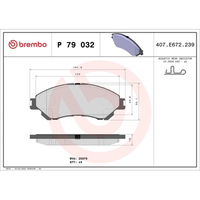 Sada brzdových platničiek, vždy 4 kusy v sade BREMBO P 79 032 (P79032)