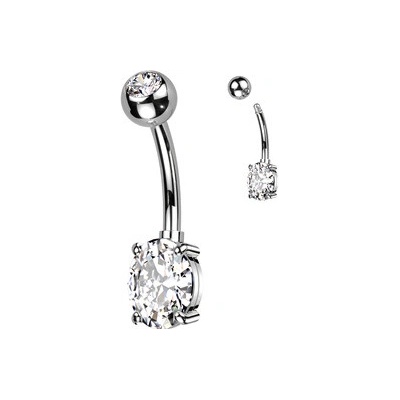 Šperky4U piercing do pupíku s oválným kamenem čirá TB005-C
