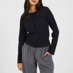 Brave Soul Дамска фланелка с дълъг ръкав Brave Soul BS Womens Long Sleeve Ribbed Top with Button Down Front - Charcoal