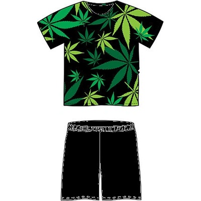 Cannabis pánské pyžamo krátké černo zelené
