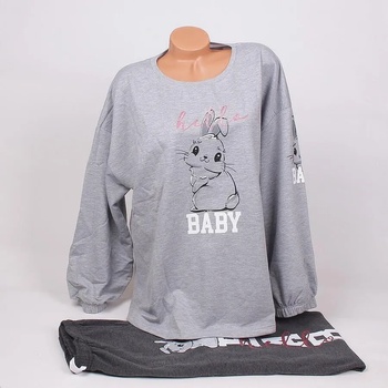 Image 1 of Ватирана макси пижама в сиво и графитено със зайче