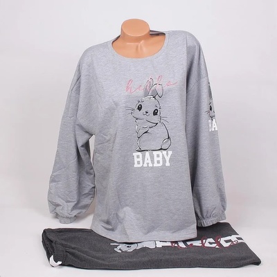 Ватирана макси пижама в сиво и графитено със зайче