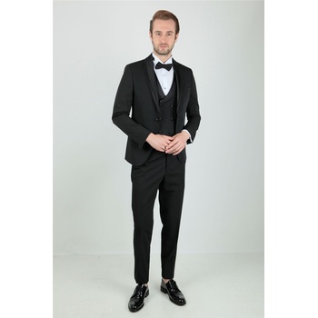 Centone Мъжки сатенен костюм с елек - Черен #268249 (268249_Черно)