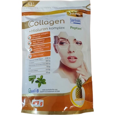 JutaVit Kolagen 10 g + Hyaluron komplex Ananas prášek + vitamíny C B2 zinek a biotin 400 g