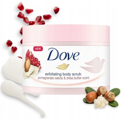 Dove Exfoliating Body Scrub Pomegranate Seeds & Shea Butter pečující tělový peeling 225 ml – Zboží Mobilmania