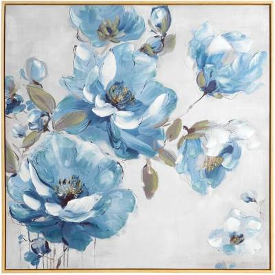 Ručne maľovaný obraz na plátne s motívom modrých ruží II 80x80cm - modrý