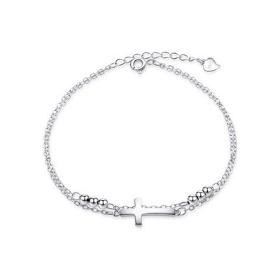 Nubis Dvojitý dámský stříbrný náramek s křížkem NB-1222