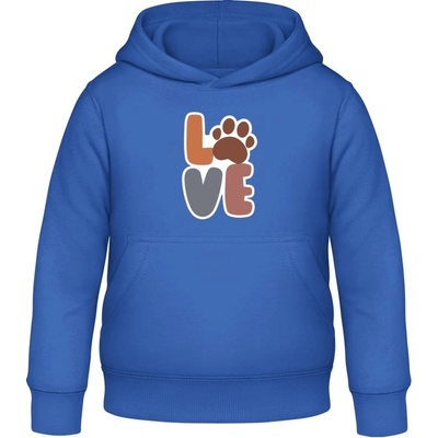 AWDis detská mikina s Kapucňu s Nápisom LOVE s labkou Blu reale