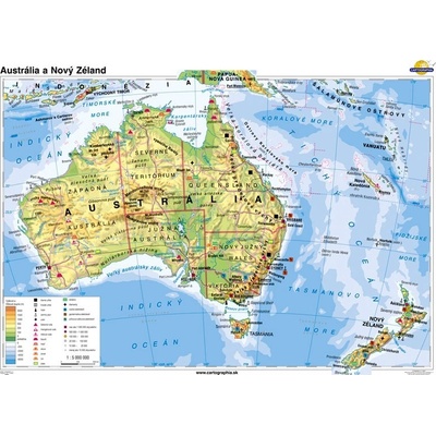 Cartographia Austrália a Nový Zéland - mapa (160x120 cm – 1:5000000), nástenná, fóliovaná, lištovaná