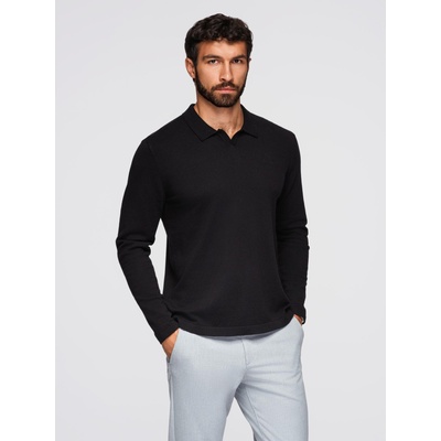Ombre Clothing Мъжки поло пуловер с бродерия на гърдите - черен V1 OM-POLS-0140 Ombre Clothing Ombre Clothing | Cheren | МЪЖЕ | S