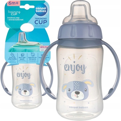 Canpol Babies hrnček tréningový s úchytmi Cute Animals modrý psík 320ml