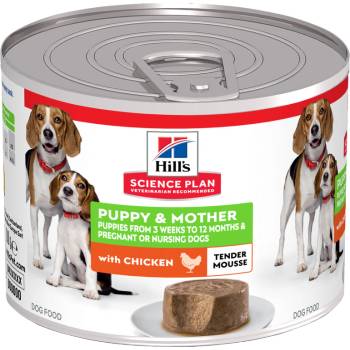 Hill's Science Plan Puppy & Mother Mousse Chicken за кученца от отбиването до 1 година и бременни или кърмещи кучета, фин мус с пилешко 200gr