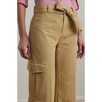 Lauren Ralph Lauren Памучен панталон Lauren Ralph Lauren в бежово с широка каройка, с висока талия 200974894 (200974894)