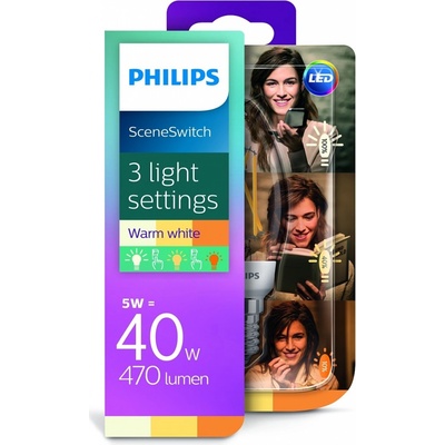 Philips LED žárovka Classic LEDCandle Dimmable E14 5-40W 2700/2500/2200K 230V B35 čirá stmívatelná P809754