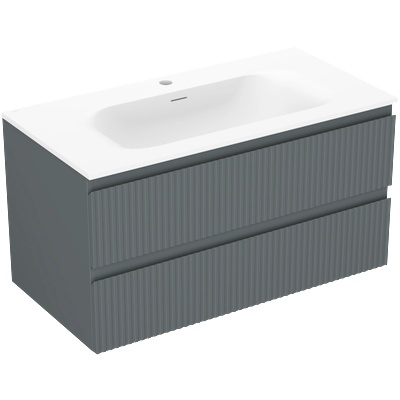 Rivel шкаф за баня 90 см с мивка Vela, 2 чекмеджета, рифелована, графит (91A20-09047-2-BFF66-W23M01)