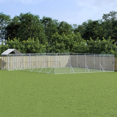 VidaXL Ohrádka pre psa so strechou strieborná 1000 x 800 x 250 cm