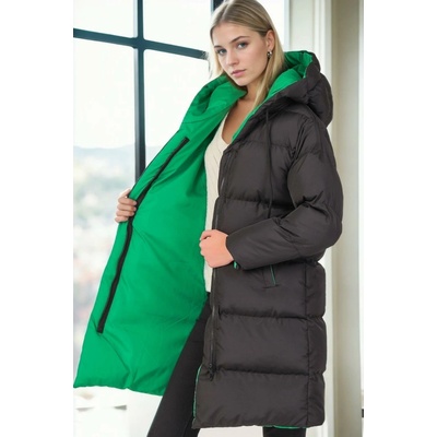 Dewberry Z8687 WOMEN'S COAT-BLACK-GREEN čierna zelená