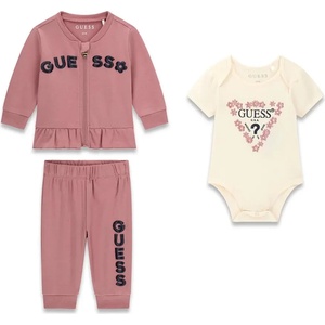 Guess Бебешки комплект от три части Guess - Суитшърт, долнище и боди в пепел от рози и екрю