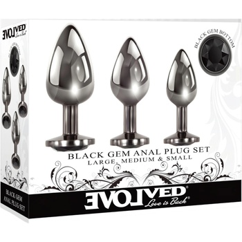 EVOLVED Черен скъпоценен камък - метален анален плъг сет, с черен камък (сребрист)