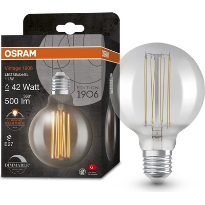 Osram 4058075761353 Kouřová LED stmívatelná žárovka E27 11 W VINTAGE GLOBE, teplá bílá