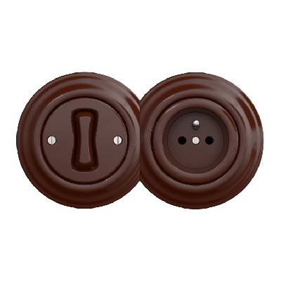 - Ретро еднополюсен ключ № 1 и 230V розетка с кафява рамка (KA0035D)