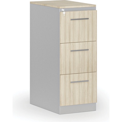 Primo Kovová zásuvková kartotéka s dřevěnými čely A4 3 zásuvky šedá/dub přírodní – Zboží Dáma