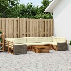 vidaXL Комплект дивани за открито 8 бр. Натурален и Крема (3383158)