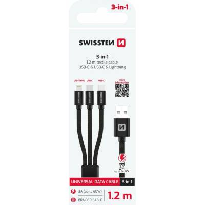 Swissten 72501103 Textile 3in1 1,2m černý