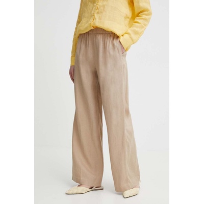 Sisley Ленен панталон Sisley в бежово с широка каройка, с висока талия (4AGHLF03U)