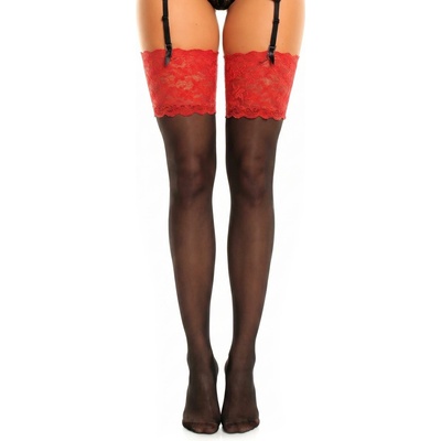 Glamory punčochy na podvazky Luxury 20 DEN s luxusní vysokou krajkou black-red