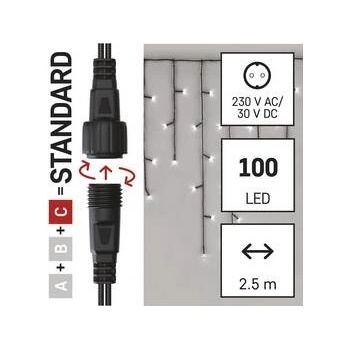 Emos 100 LED Standard cencúle 2,5 m vonkajšie studená biela časovač D1CC01