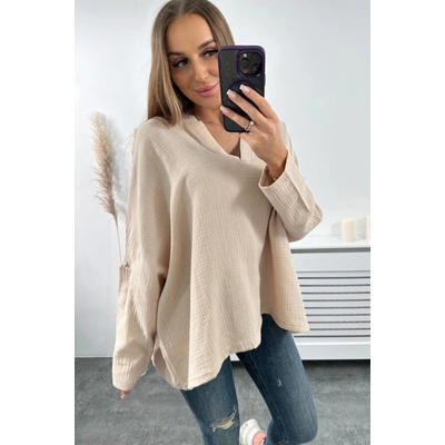 Fashionweek talianska bavlnená blúzka s výstrihom do V K9448 latte