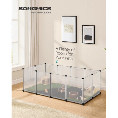 SONGMICS Plastová ohrada s podlahou pre malé zvieratá 143 x 73 x 46 cm biela