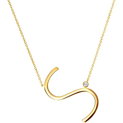 SAVICKI Колие с буква S: позлатено сребро. бял сапфир