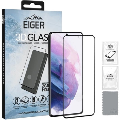 Eiger 3D Full Screen Tempered Glass - калено стъклено защитно покритие с извити ръбове за целия дисплея на Samsung Galaxy S21 (черен-прозрачен)
