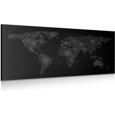 Obraz mapa sveta s nočnou oblohou v čiernobielom prevedení