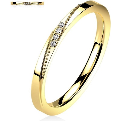 Šperky4U Zlacený ocelový prsten s čirými zirkony OPR1869