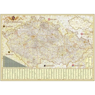 Česká republika Exclusive - nástěnná mapa 140 x 100 cm, matné plátno + dřevěný rám