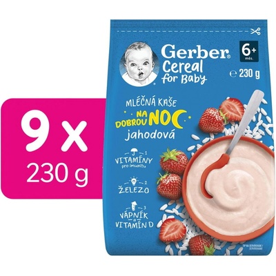 Gerber Cereal mléčná kaše jahodová Dobrou noc 9 x 230 g