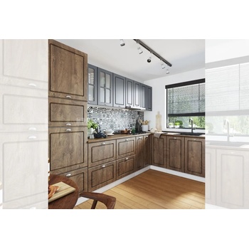 IRIM Ъглова кухня Сити 933 бяло гладко / дъб натурал и цимент мат с цял термоплот