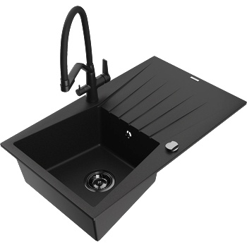Mexen Cesar гранитна мивка с 1 отделение и отцедник и кухненски смесител Duo, черен - 6514-77-671701-70-B (6514-77-671701-70-B)