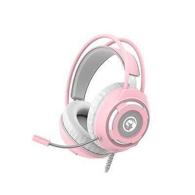 Marvo HG8936, sluchátka s mikrofonem, ovládání hlasitosti, růžová, podsvícená, 3.5 mm jack + USB
